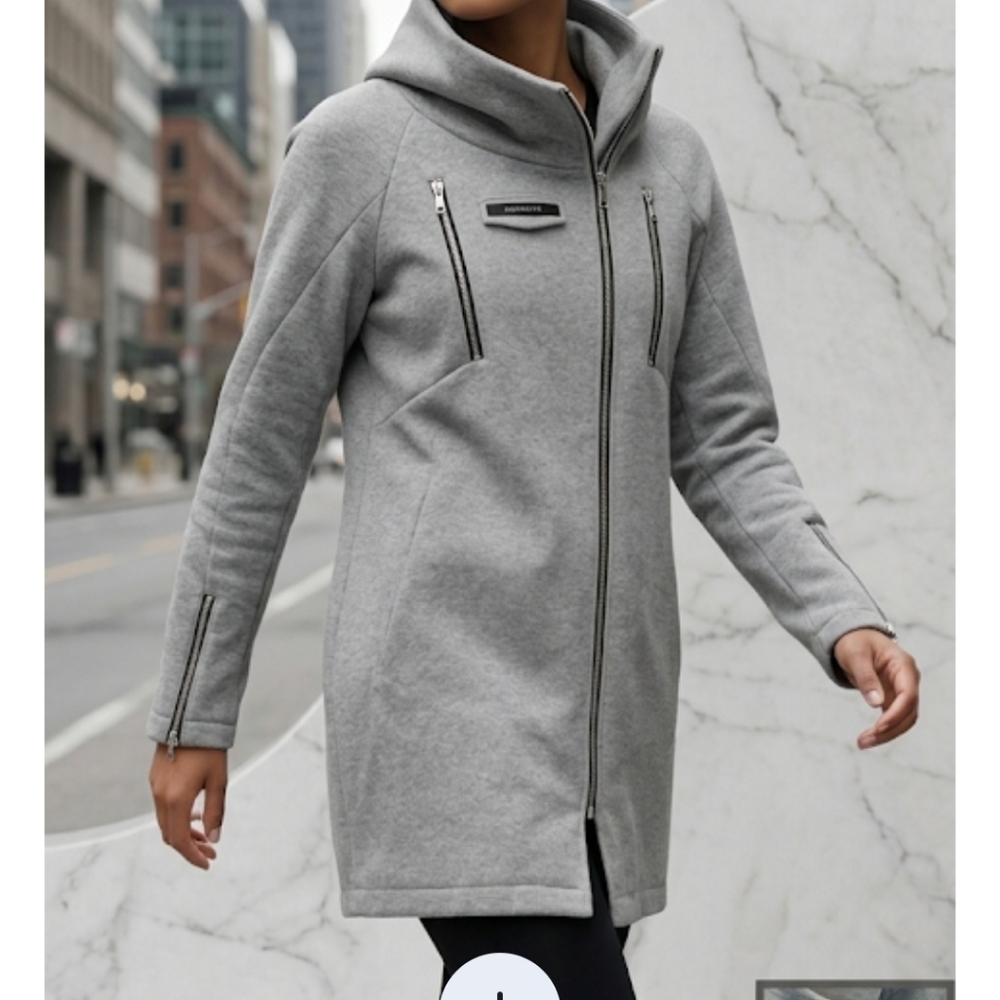 NWOT ChicMe Gray Sustainable Asymmetric Zip-Up Longline Hoodie, Size L